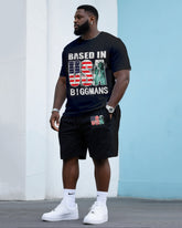 Big & Tall Men's Street Fashion Creative USA Flag Print Independence Day Crewneck T Shirt Shorts Suit