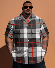 Men's Plus Size Simple Plaid Short Sleeve Shirt And Shorts Set