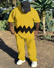 Yellow Men's Plus Size Sport Graffiti Two Piece Set