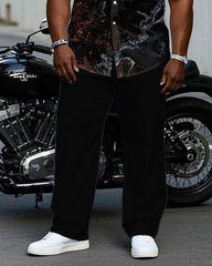 Men's Plus Size Black Star Short Sleeve Shirt Trousers Suit