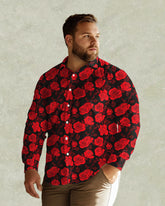 Romantic Rose Sea Long Sleeve Lapel Shirt Men's Plus Size