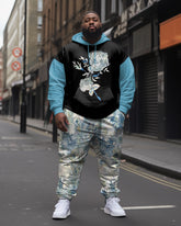 Big Guys 2-Piece Tracksuit Casual Rose Contrast Hoodie Set