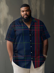 Men's Plus Size Casual Blue Plaid Lapel Short Sleeve Shirt