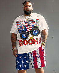 Men's Plus Size Independence Day Flag Car Print T-Shirt Suit