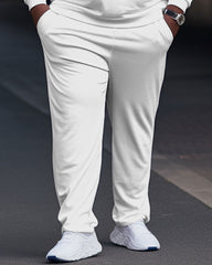 Men's Large Size Geometric Style Zip Up Polo Shirt and Trousers Set