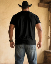 Men's Plus Size Black Western Denim Music Print V-Neck Short Sleeve T-Shirt