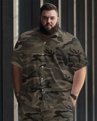 Camouflage Print Short Sleeve Shirt Trousers Suit Men's Plus Size
