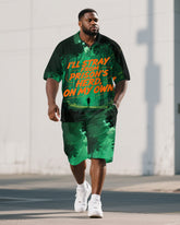 Big and Tall Men's Casual Forest Style PRISON Theme Lettering Short-Sleeve Polo Shirt Shorts Set