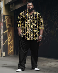 Gold Chain Print Long Sleeve Lapel Shirt 2-piece Men's Big and Tall