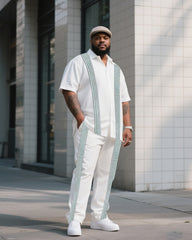 Big Boy Line Contrast Short Sleeve Shirt Trousers Suit