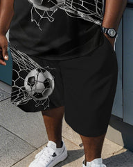 Men's Plus Size Black Football Into The Net Printed Vest Shorts Suit