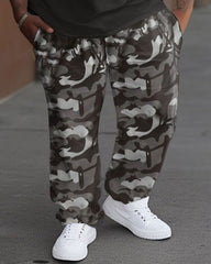 Men's Large Size Letter Respect Short-Sleeved Trousers Two-Piece Set