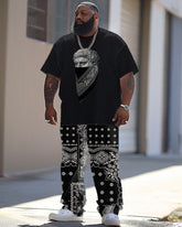 Men's Large Retro Art David Like Paisley Print T-Shirt Trousers Suit