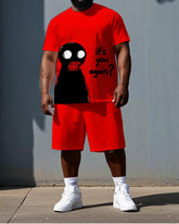 Big & Tall Men's Shocked Elf it's you again Print Punk Style Laid-back Short-Sleeve T-shirt 2-Piece Set