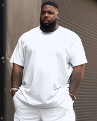 Daily Joker Solid Color White Printed T-Shirt Shorts Big Men's Set