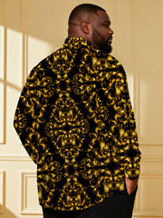 Men's Plus Size Black Baroque Glitter Sequin Long Sleeve Lap Shirt