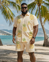 Big & Tall Men's Hawaiian Holiday Yellow Pineapple Print Pocket Shirt Shorts Suit