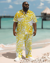 Men's Big & Tall Hawaiian Lemon Print Short Sleeve Shirt Trousers Set