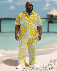Men's Big & Tall Hawaiian Lemon Print Short Sleeve Shirt Trousers Set