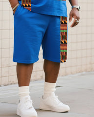 Men's Plus Size Creative Striped Cross Print T-Shirt Shorts Suit