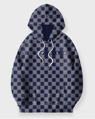 Men's Casual Blue Check Alphabet Print Plus Size Hoodie Suit