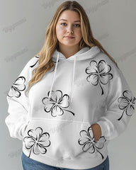 Women's Plus Four Leaf Clover Print Long-sleeved Hoodie