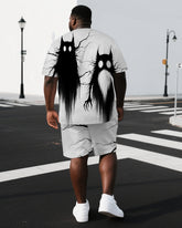 Big & Tall Men's Two Ghost Illustration Back Print Casual Short-Sleeve T-shirt Shorts Set