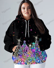 Women's Big & Tall Shiny Christmas Tree Print Long-sleeved Hoodie