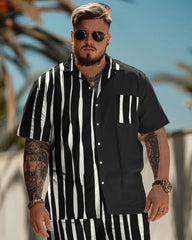 Men's Plus Size Daily Casual Geometric Stripe Print Shirt Shorts Suit