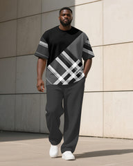 Men's Plus Size Check Color Block Printed T-shirt Trousers Suit