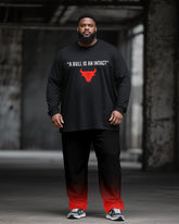 Big & Tall Men's Black And Red Gradient Letter Horn Printing Long Sleeve T-Shirt Pants Suit