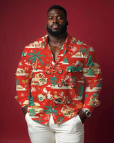 Christmas-Men's Plus Size Cotton Long Sleeve Lapel Shirt