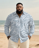 Big & Tall Men's Blue Coconut Wave Print Long Sleeve Bamboo Hemp Texture Shirt