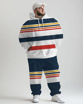 Men's Daily Casual Three Color Stripe Print Big and Tall Hoodie Set