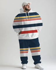 Men's Daily Casual Three Color Stripe Print Big and Tall Hoodie Set