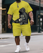 Men's Hip Hop Simple Gorillas Singer Print Casual Big & Tall Short-Sleeve T-shirt & Short Set