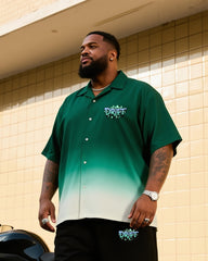 Big Men's Green Gradient White Micro Label Short Sleeve Shirt Shorts Suit