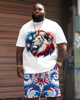 Men's Plus Size Independence Day Flag Lion Fireworks Print Large Men's Suit