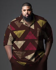 Big Men's Diamond Graphics Zipper Polo Shirt and Pants Set