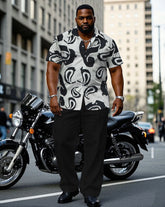 Men's Plus Size Abstract Paisley Quartet Continuous Pattern Short Sleeve Shirt Trousers Suit
