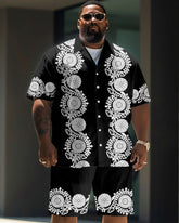 Big Men's Daily Casual Black Baroque Art Painting Print Shirt Shorts Set