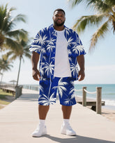 Men's Big and Tall Hawaiian Coconut Trees Theme 2-Piece Short Sleeve Shirt Shorts Set