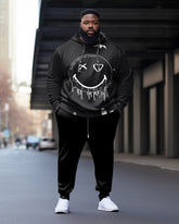 Men's Large Size Street Black Smiley Face Graffiti Fun Print Hoodie (Pack of Two)