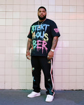 Big & Tall Men's Street Fashion Graffiti Short Sleeve Pants Suit