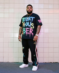 Big & Tall Men's Street Fashion Graffiti Short Sleeve Pants Suit