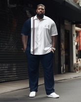 Big Men's Business Simple Vertical Stripe Pattern Short Sleeve Shirt Set