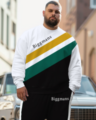 Men's Plus Size Simple Colorblock Alphabet Sweatshirt Two-Piece Set