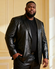 Men's Plus Size Black Waterproof Soft Leather-Resistant Suit Jacket Coat