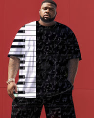 Black and White Musical Note Key Print Men's Large Size Suit