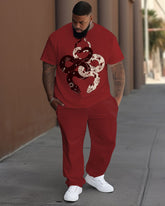 Men's Plus Size Street Fashion Snake Print T-Shirt Trousers Suit